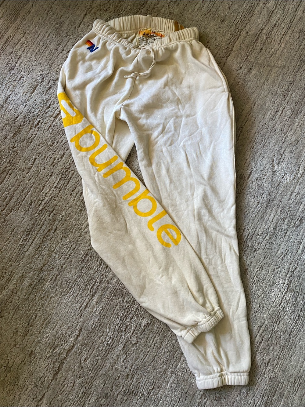 Aviator Nation White Sweatpants with Yellow Logo
